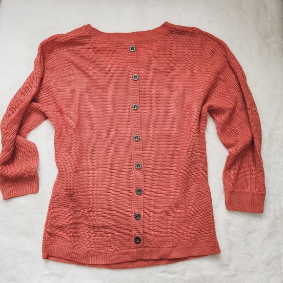 VENUS ORANGE KNIT SWEATER FAUX BACK BUTTONS OVERSIZED LG LARGE L - Picture 2 of 7
